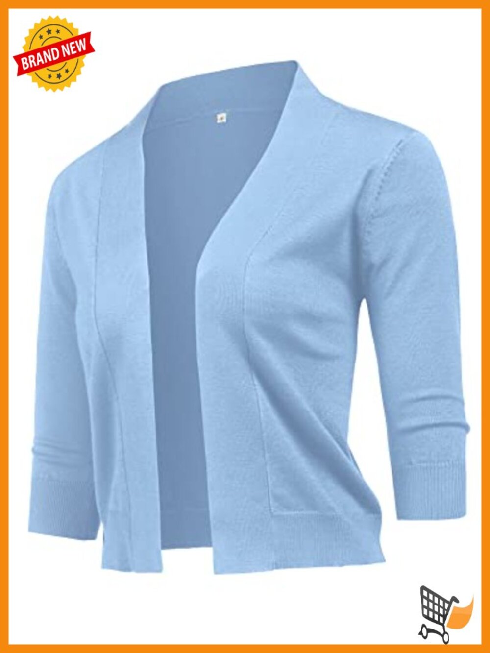 Lightweight Cotton Blend 3/4 Sleeve Open Front Cropped Cardigan Shrug Knit